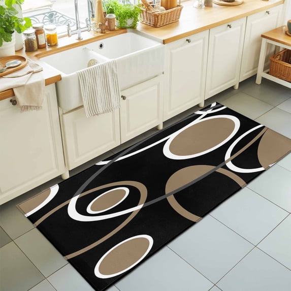 2x6 Black Brown Circle Runner Rug for Hallway, Washable Non Slip Low ...