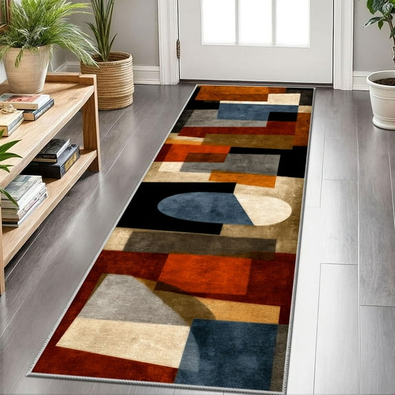 2x6 FT Kitchen Runner Rugs Non Skid Washable, Faux Wool Rug Runners for Hallways Bathroom Carpet Runner, Soft Indoor Modern Floor Rug for Entryway Laundry Room