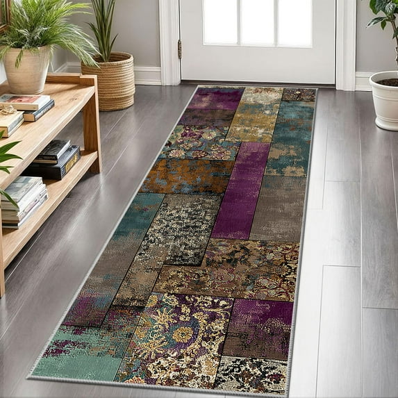 2x6 FT Kitchen Runner Rugs Non Skid Washable, Faux Wool Rug Runners for Hallways Bathroom Carpet Runner, Soft Indoor Modern Floor Rug for Entryway Laundry Room