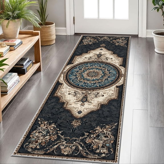 2x6 FT Kitchen Runner Rugs Non Skid Washable, Faux Wool Rug Runners for Hallways Bathroom Carpet Runner, Soft Indoor Modern Floor Rug for Entryway Laundry Room