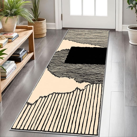 2x6 FT Kitchen Runner Rugs Non Skid Washable, Faux Wool Rug Runners for Hallways Bathroom Carpet Runner, Soft Indoor Modern Floor Rug for Entryway Laundry Room