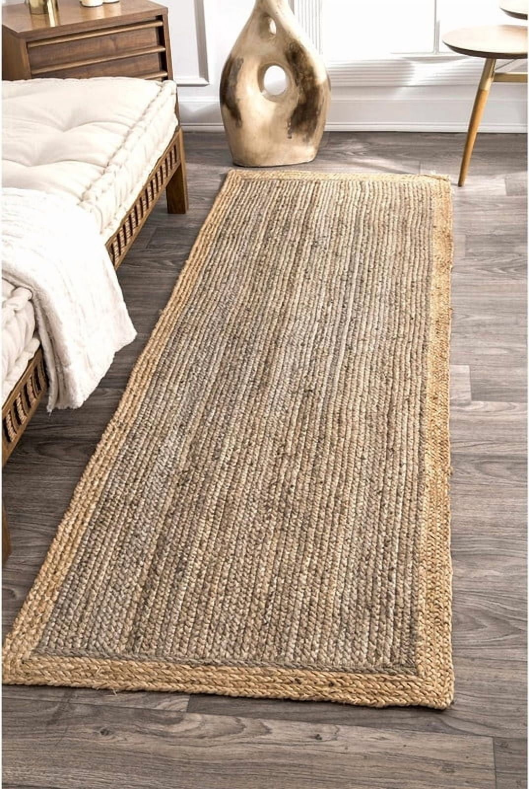 2x6 Ft Gray Jute Area Rug, Hand-Woven, Reversible, Farmhouse Boho Style, Durable & Pet-Friendly Rug for Living Room, Dining Room, and Bedroom