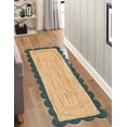 thumbnail image 1 of 2x6 Ft Green & Natural Jute Premium Scalloped Jute Rug – Handcrafted Natural Braided Carpet for Living Room, Bedroom, Entryway – Boho Home Decor, 1 of 5