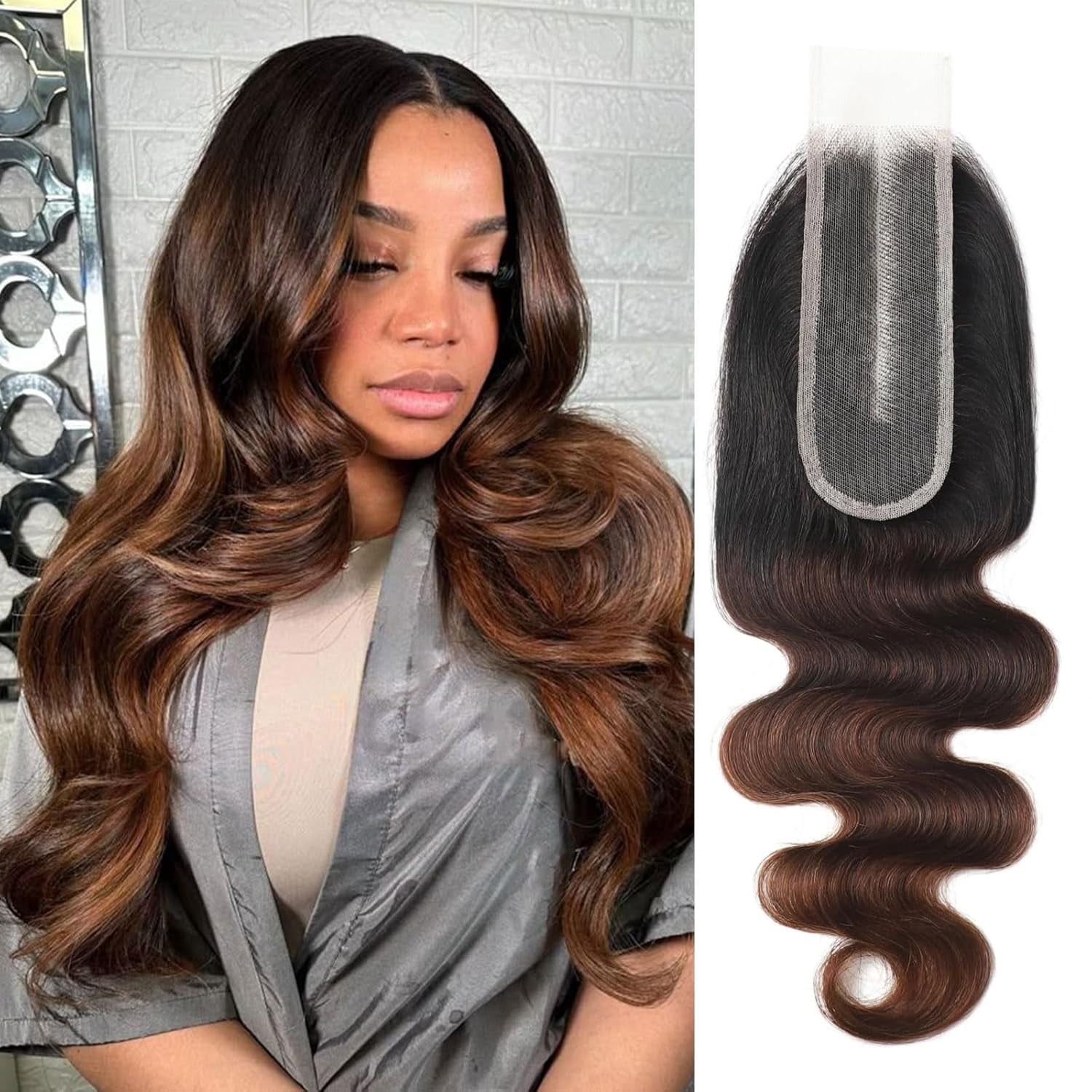 2x6 HD Lace Closure Body Wave T1B/2/30 Chestnut Brown Ombre 2x6 ...