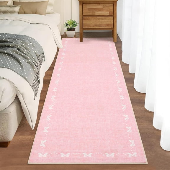 2x6 Hallway Runner Rug Washable Non Slip Non Shedding Modern Low Pile Pink