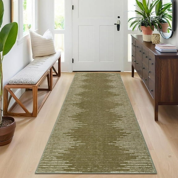 2x6 Kitchen Rug Washable Hallway Runner Rugs Non Slip Neutral Area Rug Stain Resistant Striped Rugs Brown