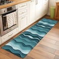 thumbnail image 1 of 2x6 Kitchen Runner Rug, Abstract Turquoise Moire Non-Skid Rubber Backing Large Rectangle Rugs - Living Room Bedroom Home Office, Gradient Coastal Ocean Geometric Indoor Floor Mat Carpets Washable Rug, 1 of 9