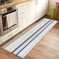 thumbnail image 1 of 2x6 Kitchen Runner Rug, Beige Stripe Non-Skid Rubber Backing Large Rectangle Rugs - Living Room Bedroom Home Office, Modern Abstract Art Navy Blue Striped Rustic Indoor Floor Mat Carpets Washable Rug, 1 of 9