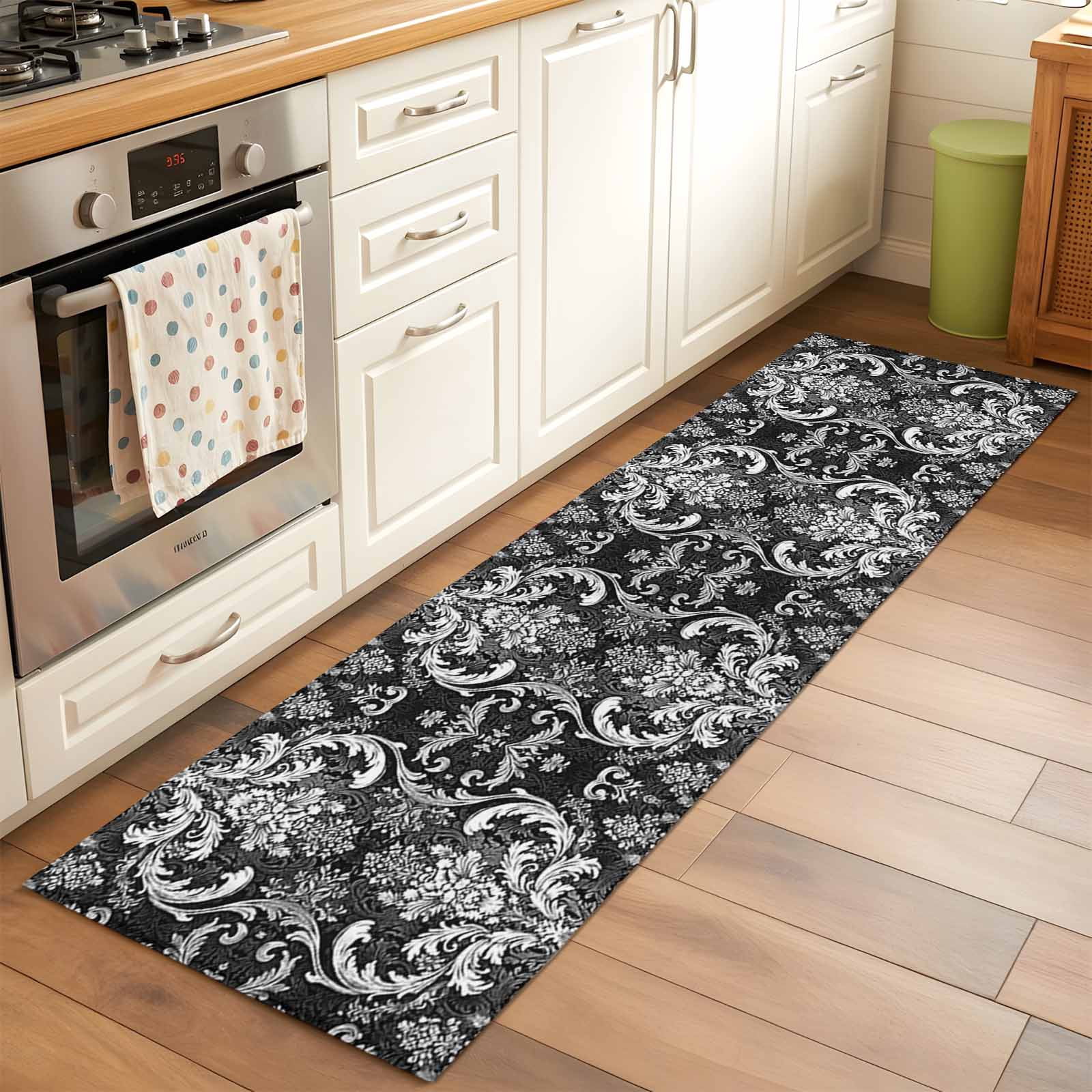 2x6 Kitchen Runner Rug, Black and White Non-Skid Rubber Backing Large ...