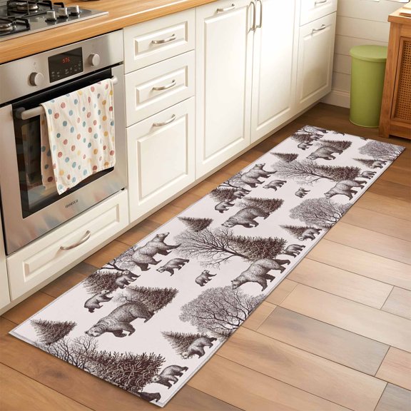 2x6 Kitchen Runner Rug, Brown Bear Non-Skid Rubber Backing Large Rectangle Rugs - Living Room Bedroom Home Office, Hunting Bear Forest Wildlife Animals Vintage Indoor Floor Mat Carpets Washable Rug