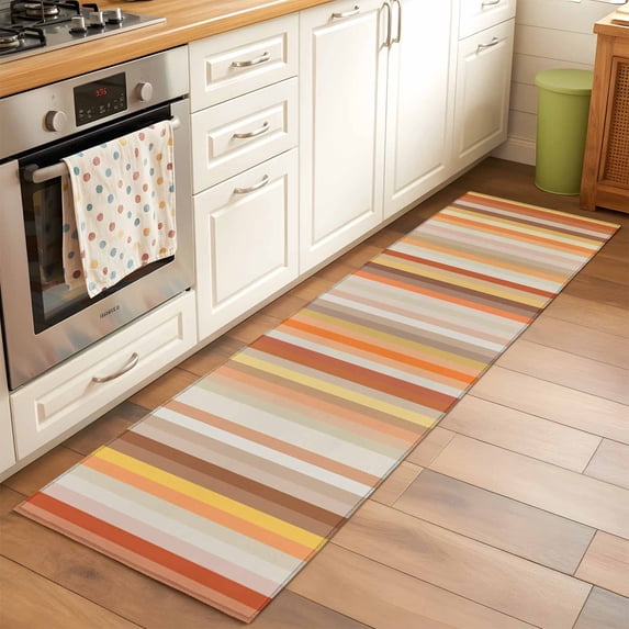 2x6 Kitchen Runner Rug, Burnt Orange Striped Non-Skid Rubber Backing Large Rectangle Rugs - Living Room Bedroom Home Office, Farmhouse Orange Ombre Stripes Indoor Floor Mat Carpets Washable Rug