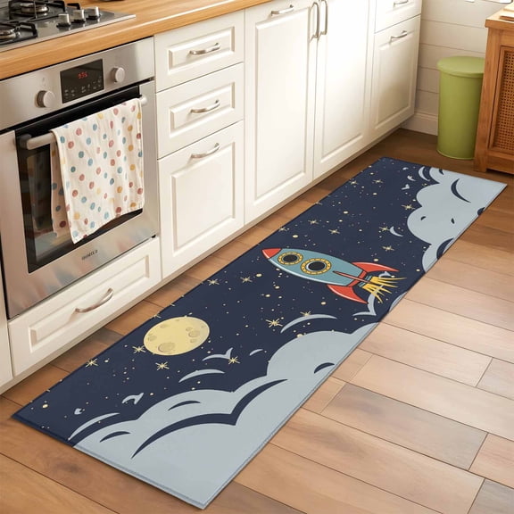 2x6 Kitchen Runner Rug, Cartoon Non-Skid Rubber Backing Large Rectangle Rugs - Living Room Bedroom Home Office, Moon Stars Modern Art Indoor Floor Mat Carpets Washable Rug