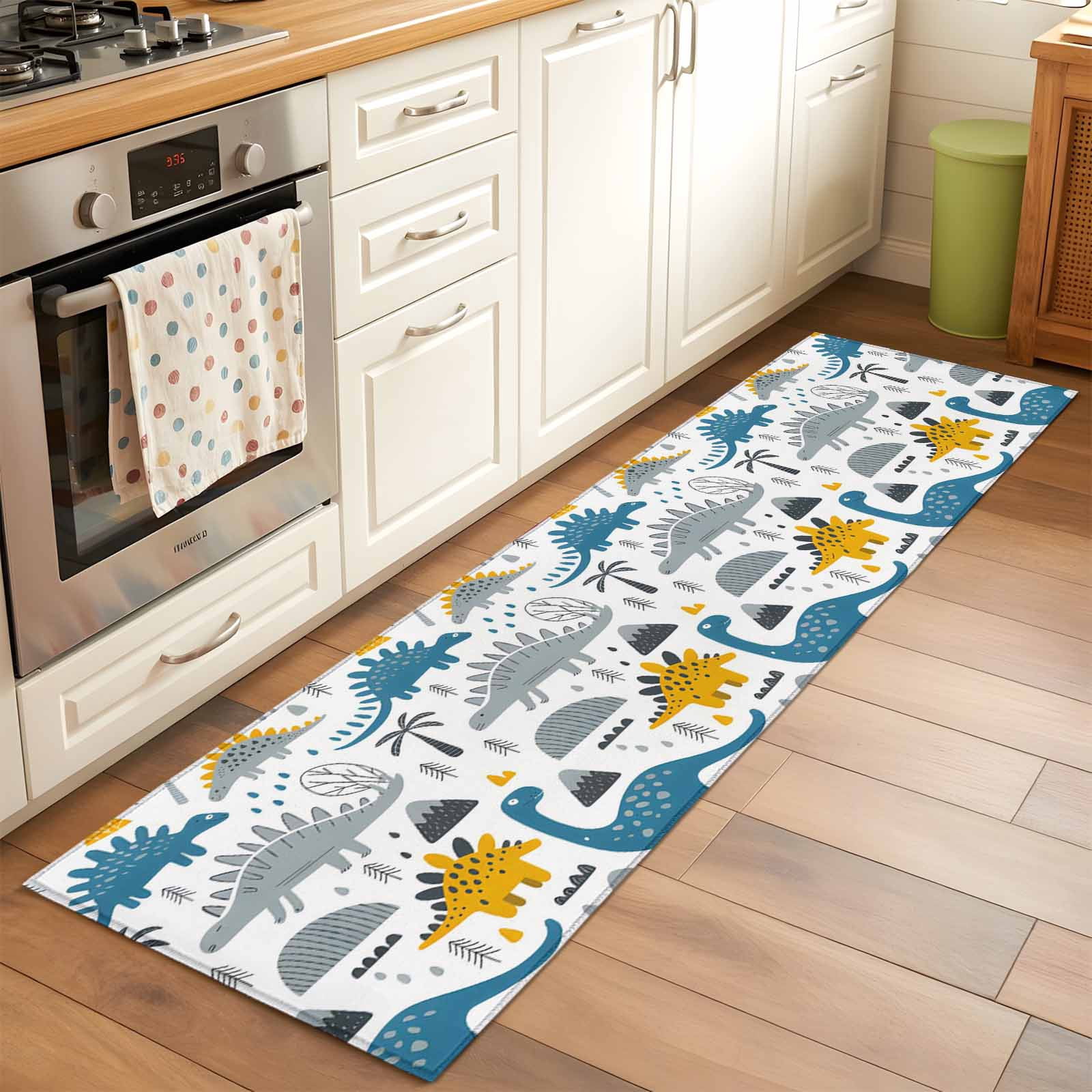 2x6 Kitchen Runner Rug, Cartoons Dinosaurs Non-Skid Rubber Backing ...