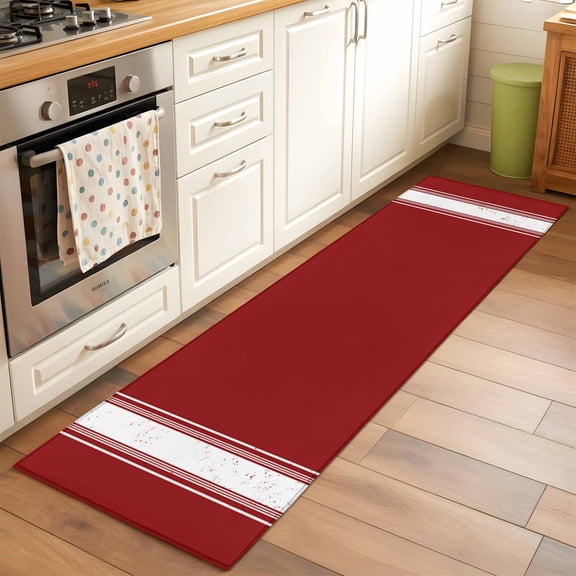 2x6 Kitchen Runner Rug, Christmas Red Non-Skid Rubber Backing Large Rectangle Rugs - Living Room Bedroom Home Office, Luxurious Xmas Red White Striped Indoor Floor Mat Carpets Washable Rug