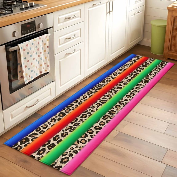 2x6 Kitchen Runner Rug, Colorful Leopard Print Non-Skid Rubber Backing Large Rectangle Rugs - Living Room Bedroom Home Office, Brown Cheetah Animal Texture Indoor Floor Mat Carpets Washable Rug