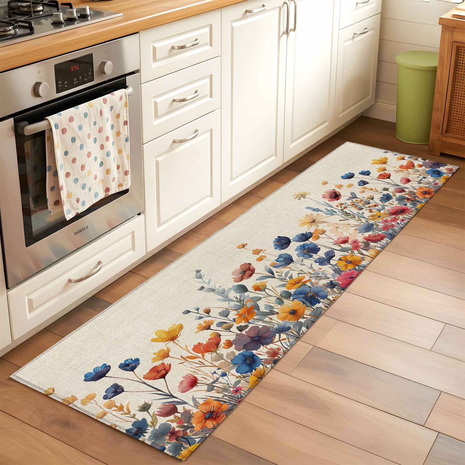 2x6 Kitchen Runner Rug, Colorful Spring Floral Non-Skid Rubber Backing ...