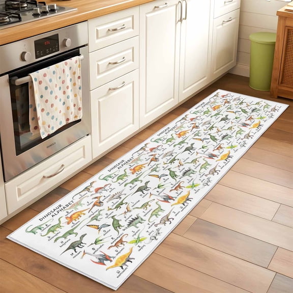 2x6 Kitchen Runner Rug, Dinosaur Non-Skid Rubber Backing Large Rectangle Rugs - Living Room Bedroom Home Office, Funny Dino Cute Cartoon Boys Girls Children Indoor Floor Mat Carpets Washable Rug