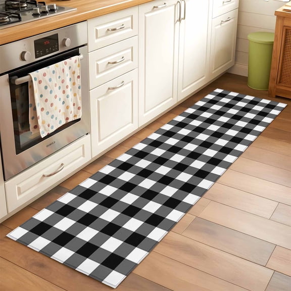 2x6 Kitchen Runner Rug, Farmhouse Checkered Non-Skid Rubber Backing Large Rectangle Rugs - Living Room Bedroom Home Office, Black White Buffalo Plaid Indoor Floor Mat Carpets Washable Rug