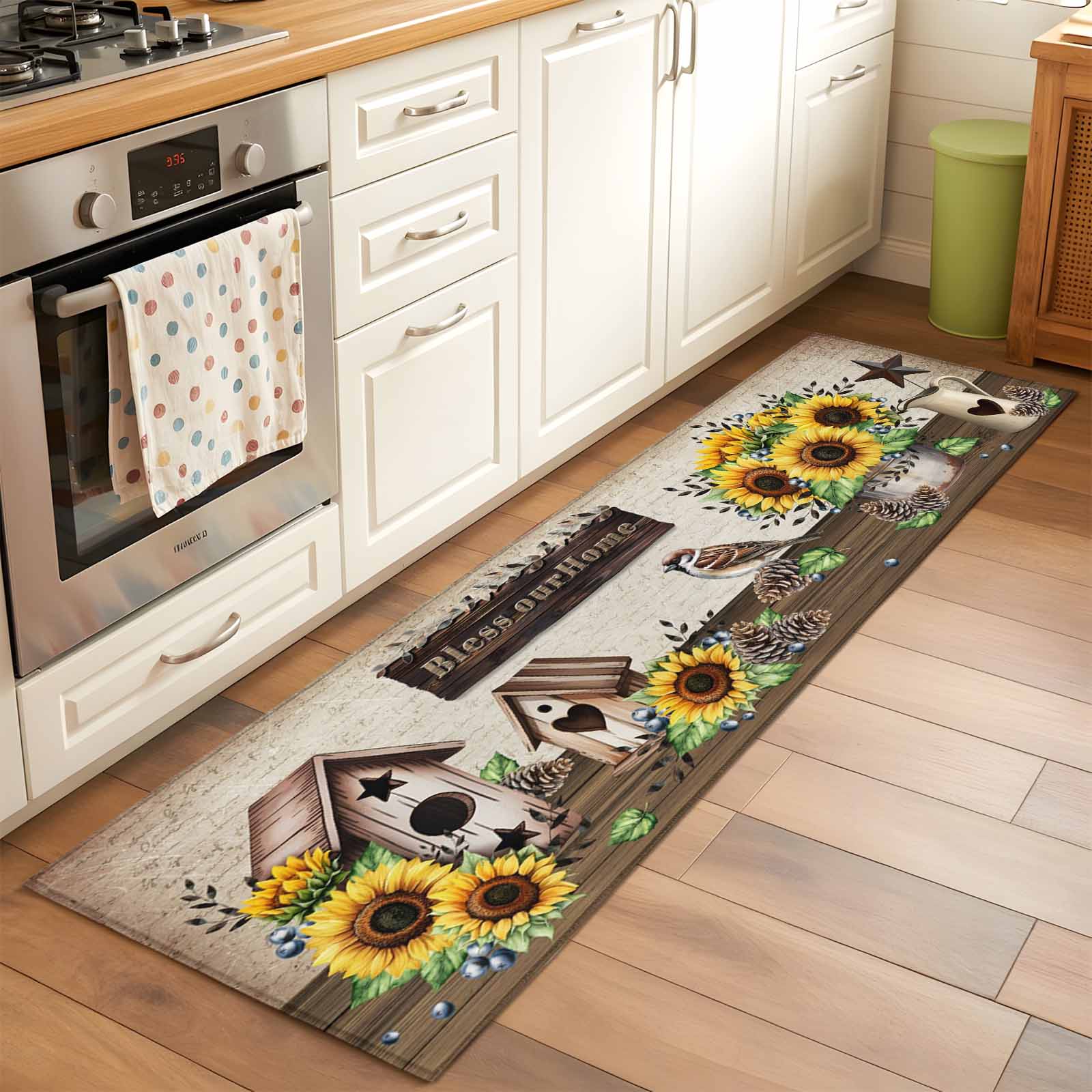 2x6 Kitchen Runner Rug, Farmhouse Sunflowers Non-Skid Rubber Backing ...