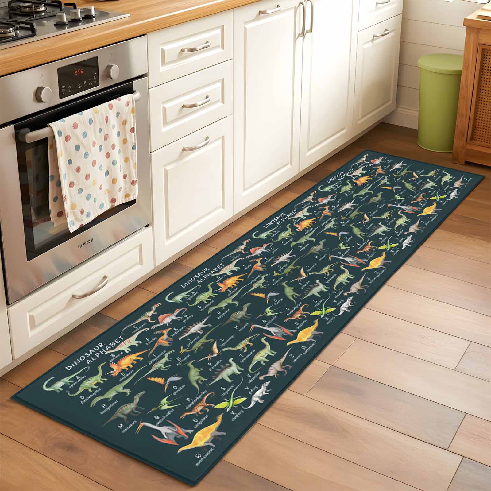 2x6 Kitchen Runner Rug, Green Dinosaur Non-Skid Rubber Backing Large Rectangle Rugs - Living Room Bedroom Home Office, Vintage Letters Farm Animals Indoor Floor Mat Carpets Washable Rug - Walmart.com