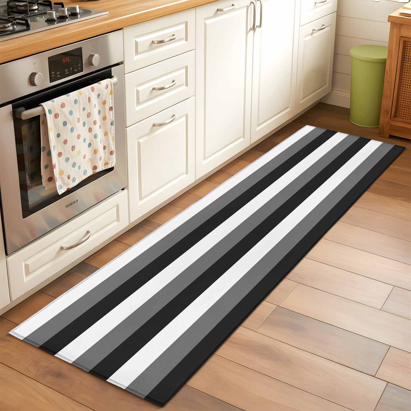 Rectangle Rug 2x6 2x6 Kitchen Runner Rug, Grey Black White Striped Non-Skid Rubber ...