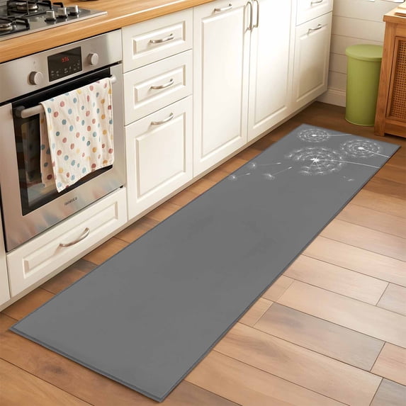 2x6 Kitchen Runner Rug, Grey Dandelion Non-Skid Rubber Backing Large Rectangle Rugs - Living Room Bedroom Home Office, Abstract Art Simple Floral Indoor Floor Mat Carpets Washable Rug