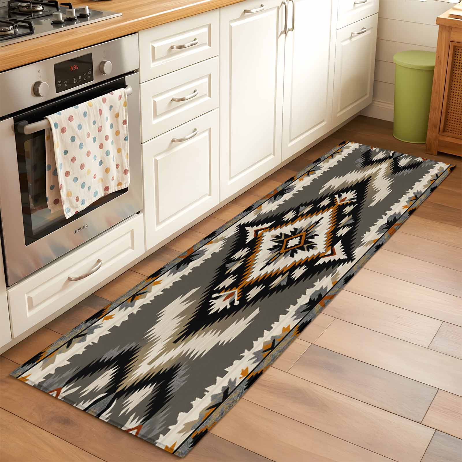 2x6 Kitchen Runner Rug, Grey Orange Black Non-Skid Rubber Backing Large ...