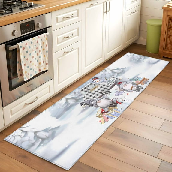 2x6 Kitchen Runner Rug, Merry Christmas Non-Skid Rubber Backing Large Rectangle Rugs - Living Room Bedroom Home Office, Winter Xmas Snowman Gnome Gift Snowflake Indoor Floor Mat Carpets Washable Rug