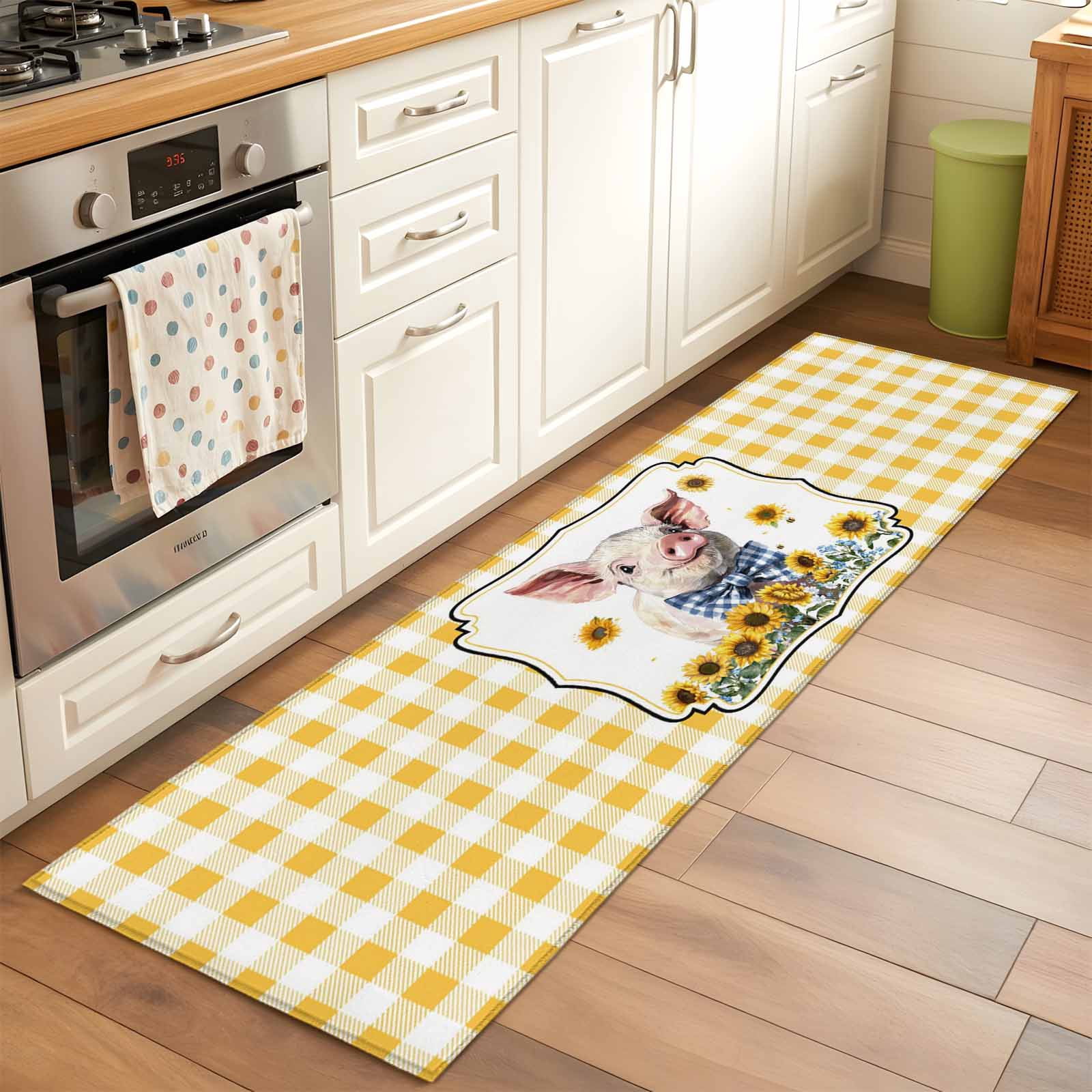 2x6 Kitchen Runner Rug, Pig Sunflowers Non-Skid Rubber Backing Large ...