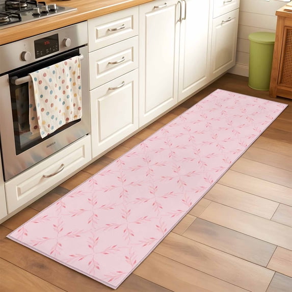 2x6 Kitchen Runner Rug, Pink Morocco Non-Skid Rubber Backing Large Rectangle Rugs - Living Room Bedroom Home Office, Geometric Leaf Diamond Lattice Abstract Indoor Floor Mat Carpets Washable Rug