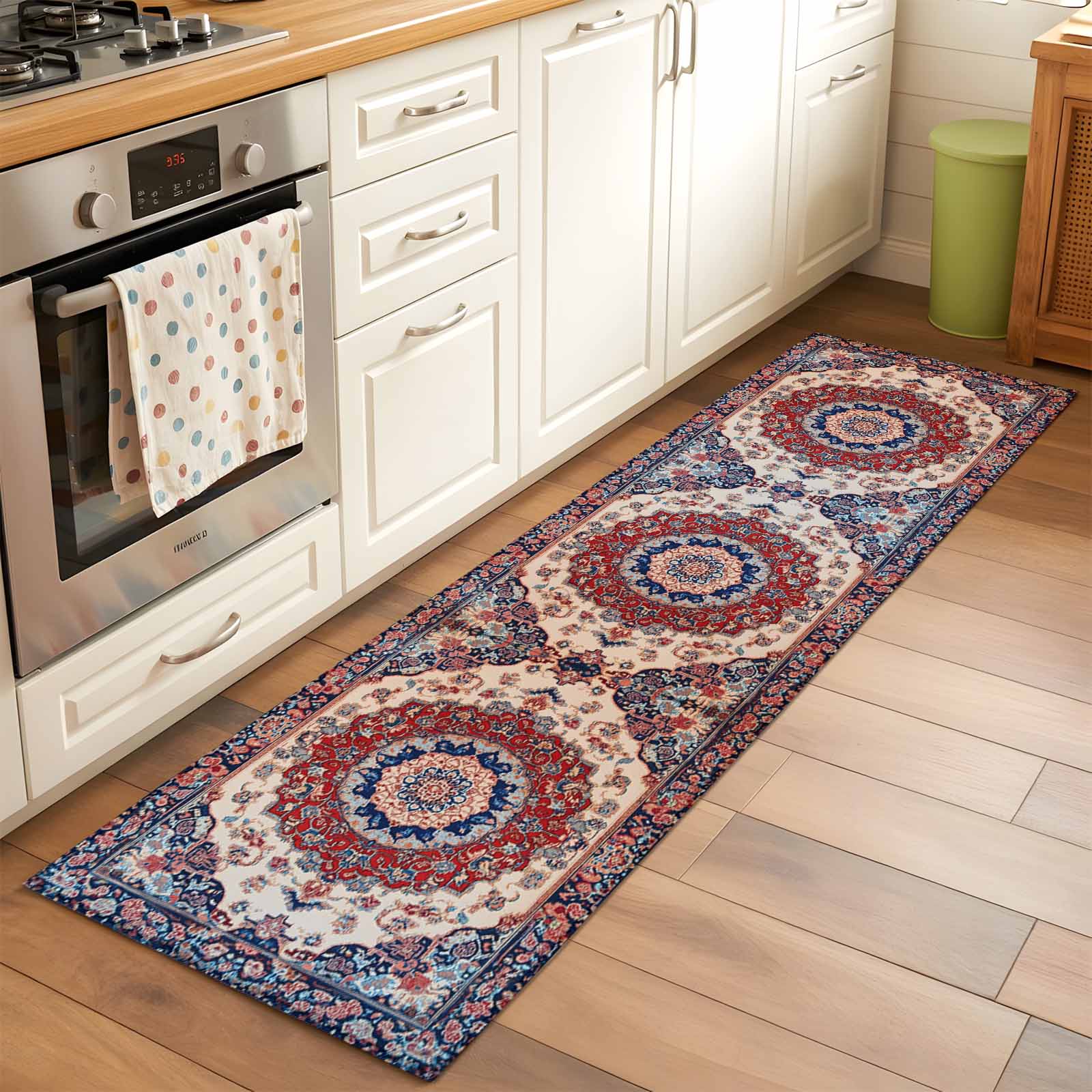 2x6 Kitchen Runner Rug, Red Navy Blue Boho Non-Skid Rubber Backing ...