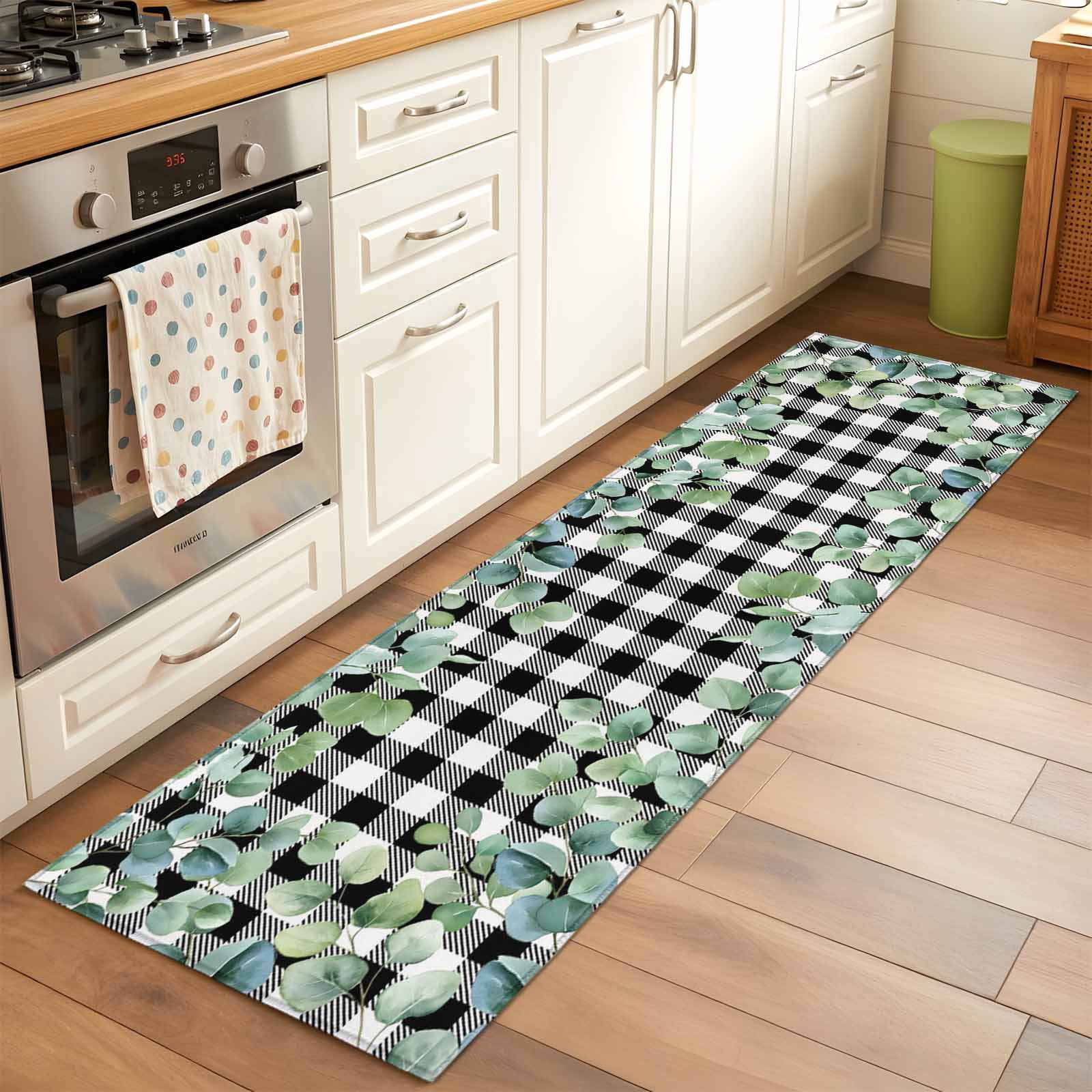 2x6 Kitchen Runner Rug, Sage Green Eucalyptus Non-Skid Rubber Backing ...