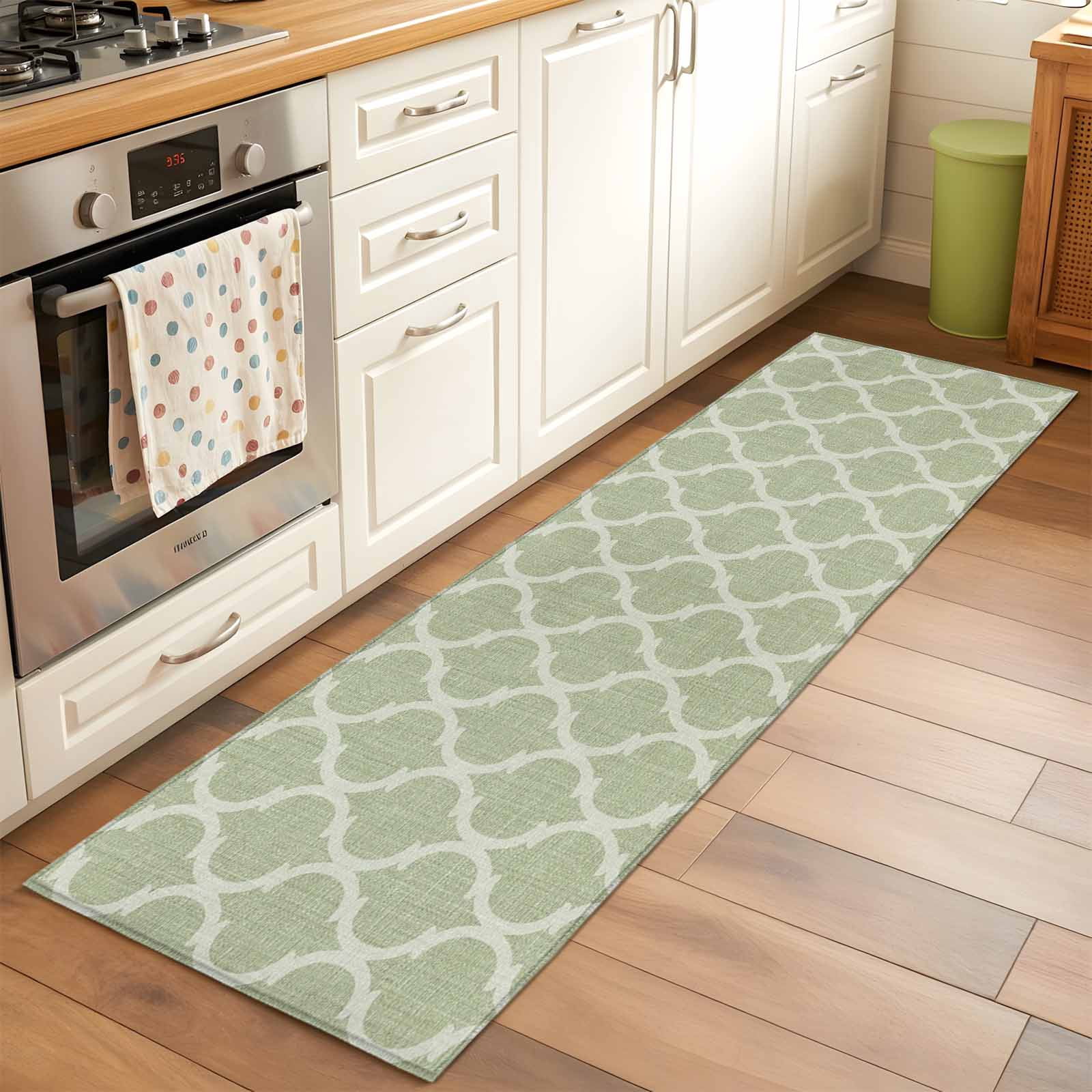 2x6 Kitchen Runner Rug, Sage Green Morocco Non-Skid Rubber Backing ...