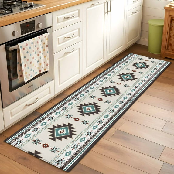 2x6 Kitchen Runner Rug, Southwest Ethnic Non-Skid Rubber Backing Large Rectangle Rugs - Living Room Bedroom Home Office, Boho Aztec Tribal Abstract Aesthetic Indoor Floor Mat Carpets Washable Rug