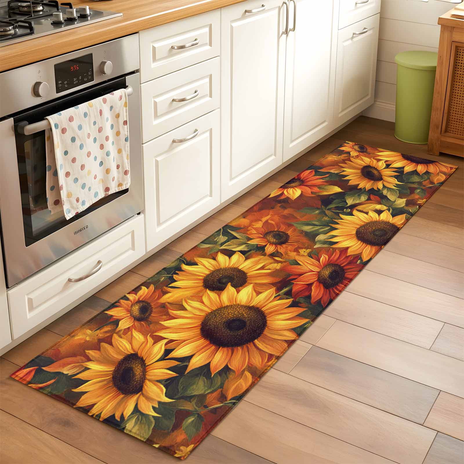 2x6 Kitchen Runner Rug, Sunflower Non-Skid Rubber Backing Large ...