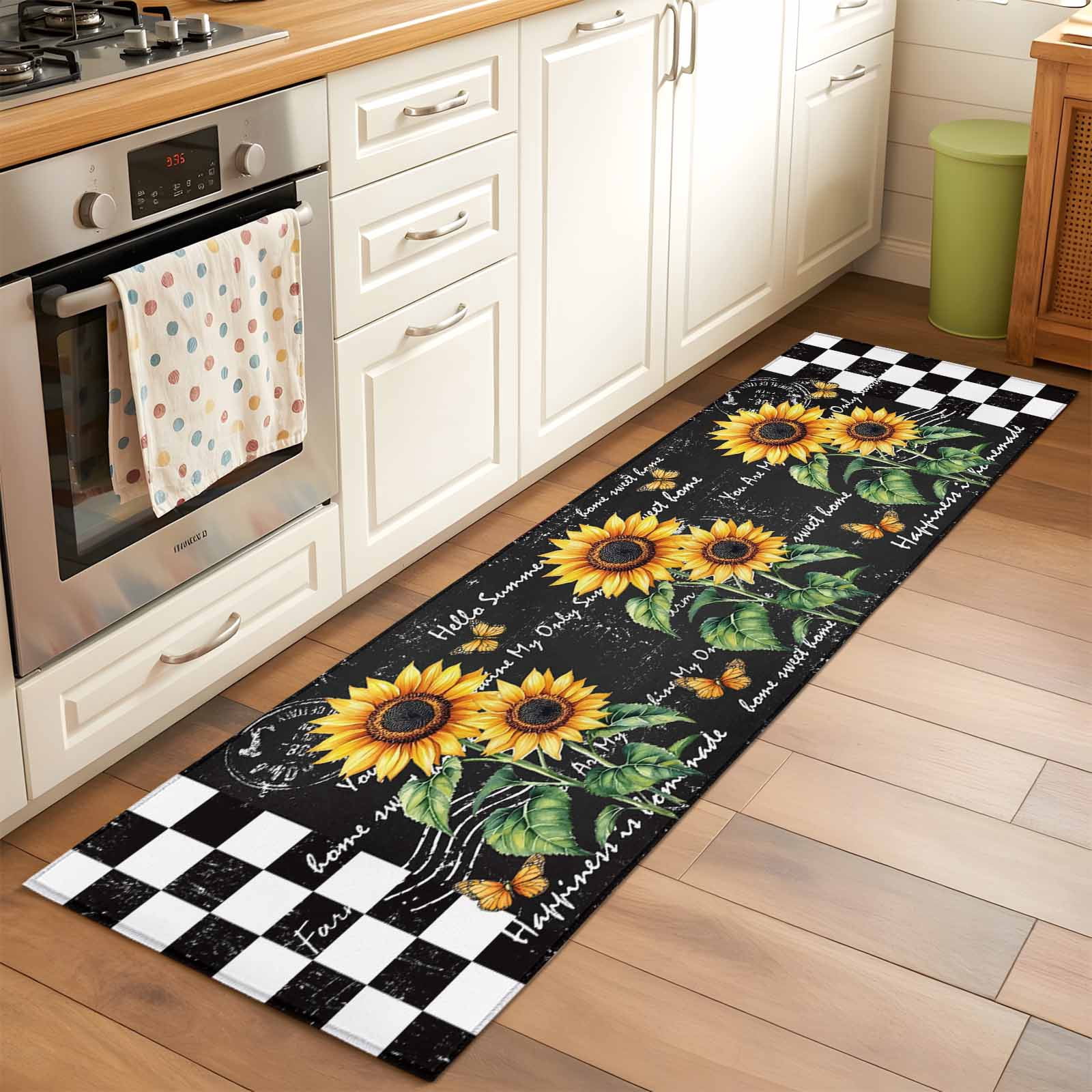 2x6 Kitchen Runner Rug, Sunflower Non-Skid Rubber Backing Large ...