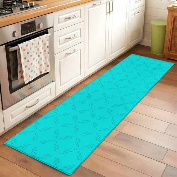 2x6 Kitchen Runner Rug, Turquoise Plaid Non-Skid Rubber Backing Large Rectangle Rugs - Living Room Bedroom Home Office, Geometric Leaf Diamond Morocco Abstract Indoor Floor Mat Carpets Washable Rug