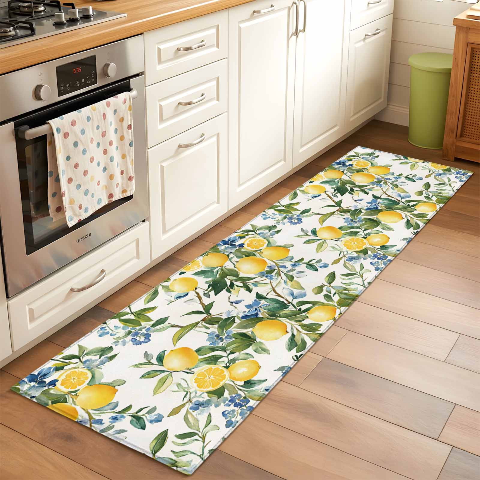 2x6 Kitchen Runner Rug, Yellow Lemon Non-Skid Rubber Backing Large ...