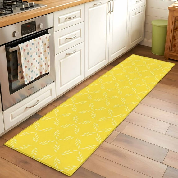 2x6 Kitchen Runner Rug, Yellow Morocco Non-Skid Rubber Backing Large Rectangle Rugs - Living Room Bedroom Home Office, Geometric Leaf Diamond Lattice Abstract Indoor Floor Mat Carpets Washable Rug