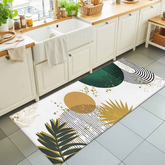 2x6 Mid Century Runner Rug for Hallway, Washable Non Slip Low Pile Soft Indoor Runner for Kitchen Laundry Bedroom, Boho Minimalist Tropical Abstract Floor Runner
