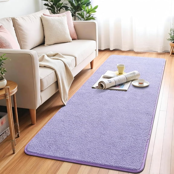 2x6 Minimalist Washable Runner Rugs for Bedroom Hallway, Modern Soft Memory Foam Rug for Kids Nursery, Low Plie Indoor Runner Carpet for Dorm Kitchen Bedside Living Room Decor, Purple
