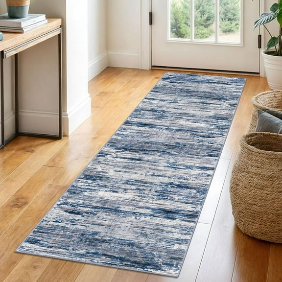 2x6 Modern Abstract Runner Rug for Hallways, Navy Blue Gray Neutral Multi Super Soft Hallway Decor Kitchen Rugs with Non-Slip, Non-Shedding Washable Rug for Entryway Bedroom Indoor