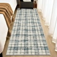 thumbnail image 1 of 2x6 Modern Washable Tartan Plaid Area Rug - Soft Non-Slip Carpet for Living Room and Bedroom, Blue&Beige, 1 of 6