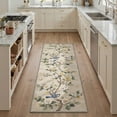 thumbnail image 1 of 2x6 Runner Rug with Bird Blossom Print Pattern Machine Washable Low Pile Non Slip Backing Lightweight Indoor Rug for Hallway Kitchen Laundry Room Bedroom Bathroom, Sand Beige, 1 of 4