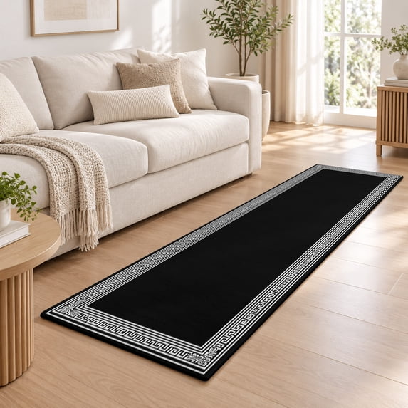 Checker Tile Rug 2x6 Runner Rug, Black Geometric Low Pile Washable Rugs for Hallway ...