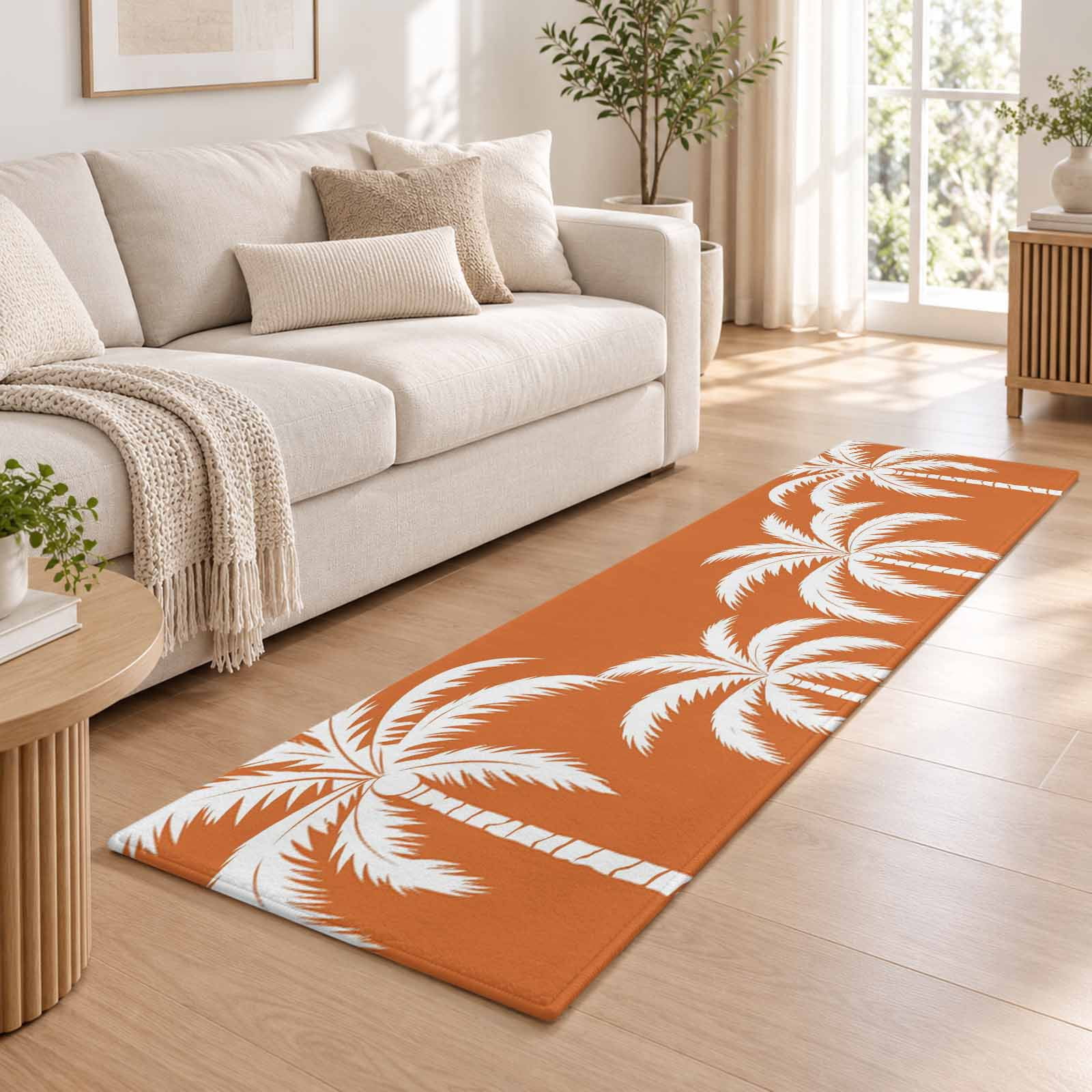 2x6 Runner Rug, Burnt Orange Palm Tree Low Pile Washable Rugs for ...
