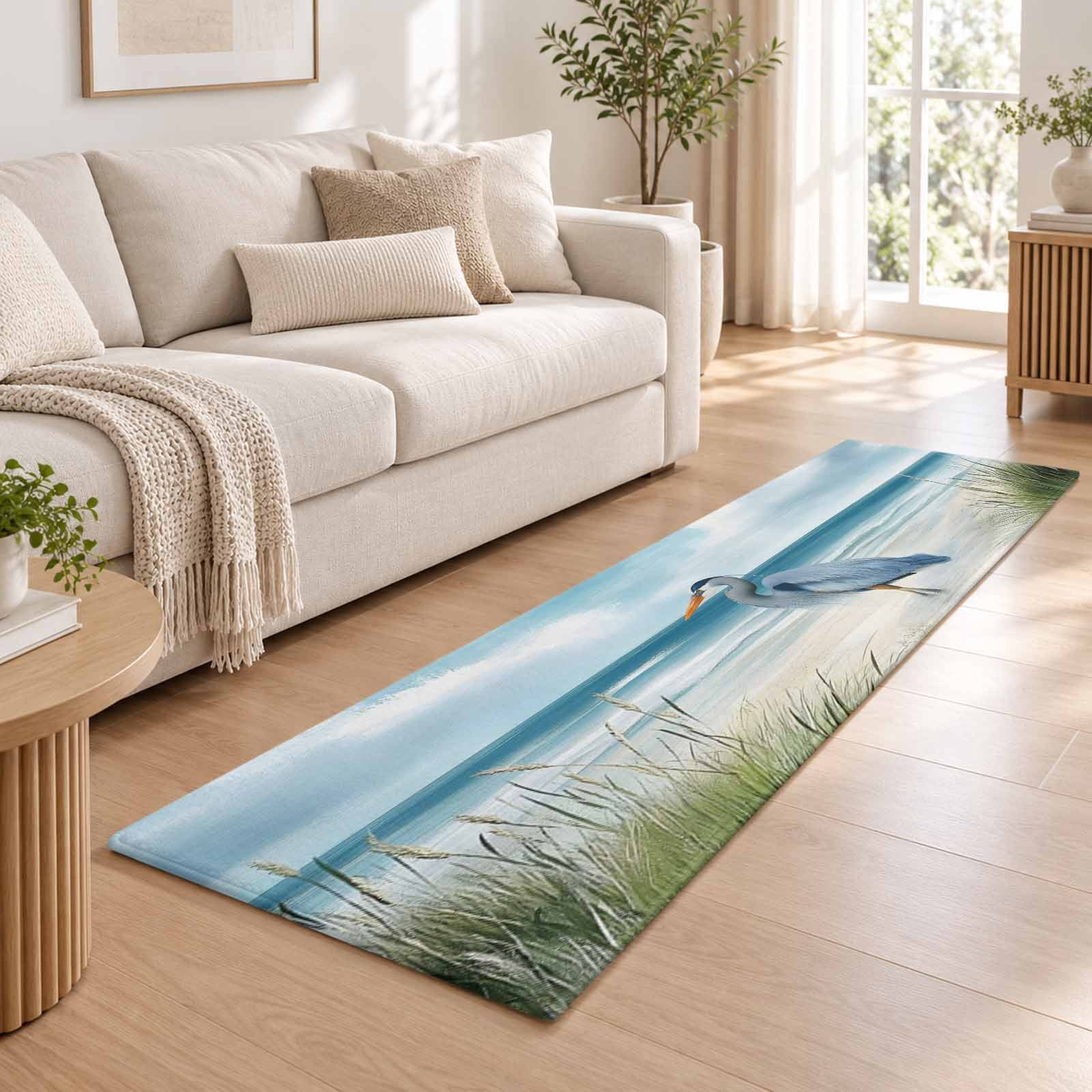 2x6 Runner Rug, Coastal Birds Low Pile Washable Rugs for Hallway ...