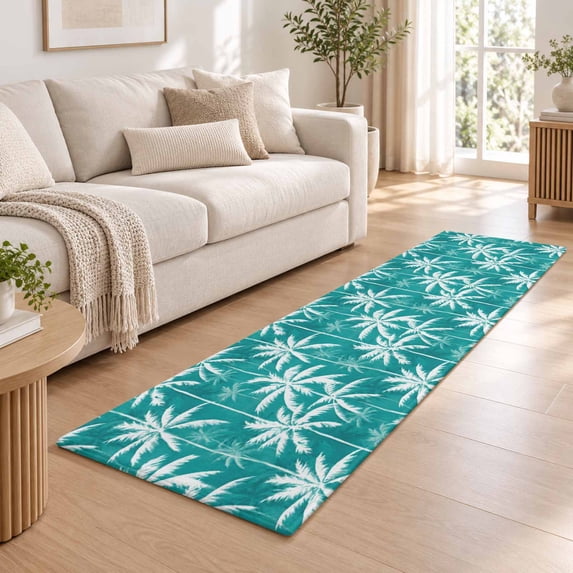 2x6 Runner Rug, Coastal Palm Trees Low Pile Washable Rugs for Hallway ...
