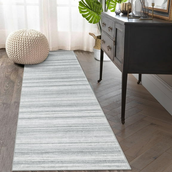 2x6 Runner Rug Modern Indoor Area Rugs for Bedroom Kitchen Geometric Striped Non-Shedding Soft Area Carpet for Home Office Grey