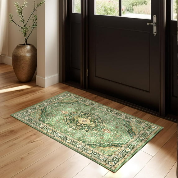 2x6 Runner Rug Non Slip Carpet Runners for Hallway 6ft Fall Runner Rugs with Rubber Backing Rug Runner for Kitchen Bedroom Vintage Distressed Rug (Brick Red)